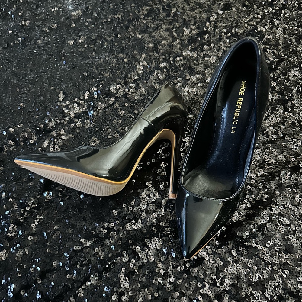 Classic all black closed toe heels